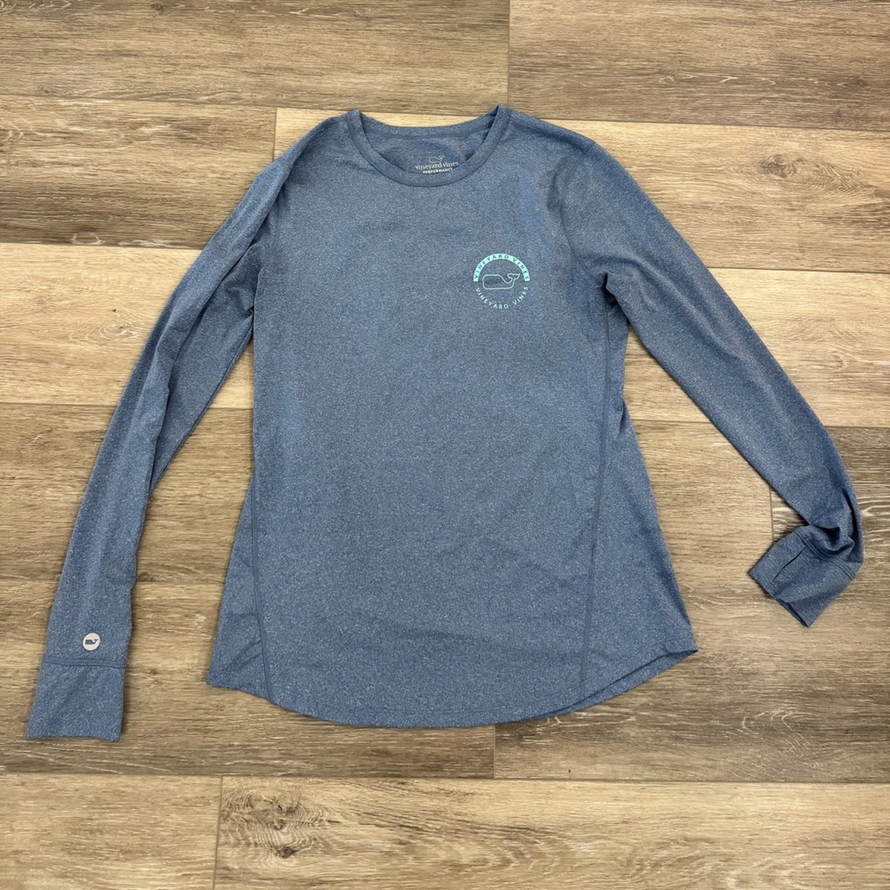 Vineyard Vines Heather Blue Long Sleeve Performance Tee